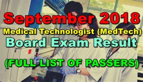 Medical Technologist (MedTech) Board Exam Result .
